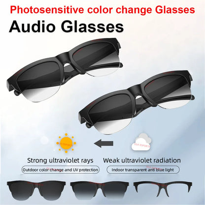 2025 Photosensitive Color Change Smart Glasses Bluetooth Voice Calls Control Music UV Polarized Sunglasses Headphone Glasses Man