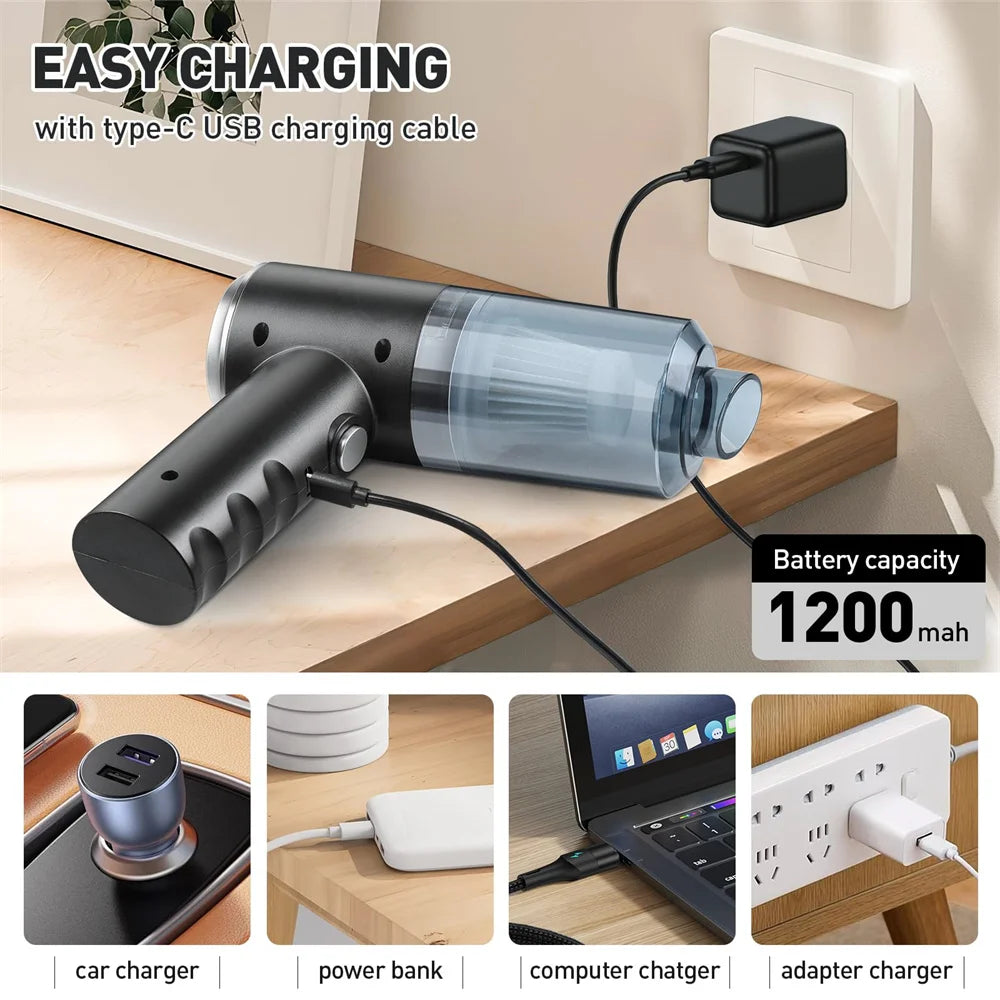 Cordless Handheld Vacuum Cleaner High Power Mini Portable Car Dust Collector with Hairdryer Function for Auto Interior Cleaning