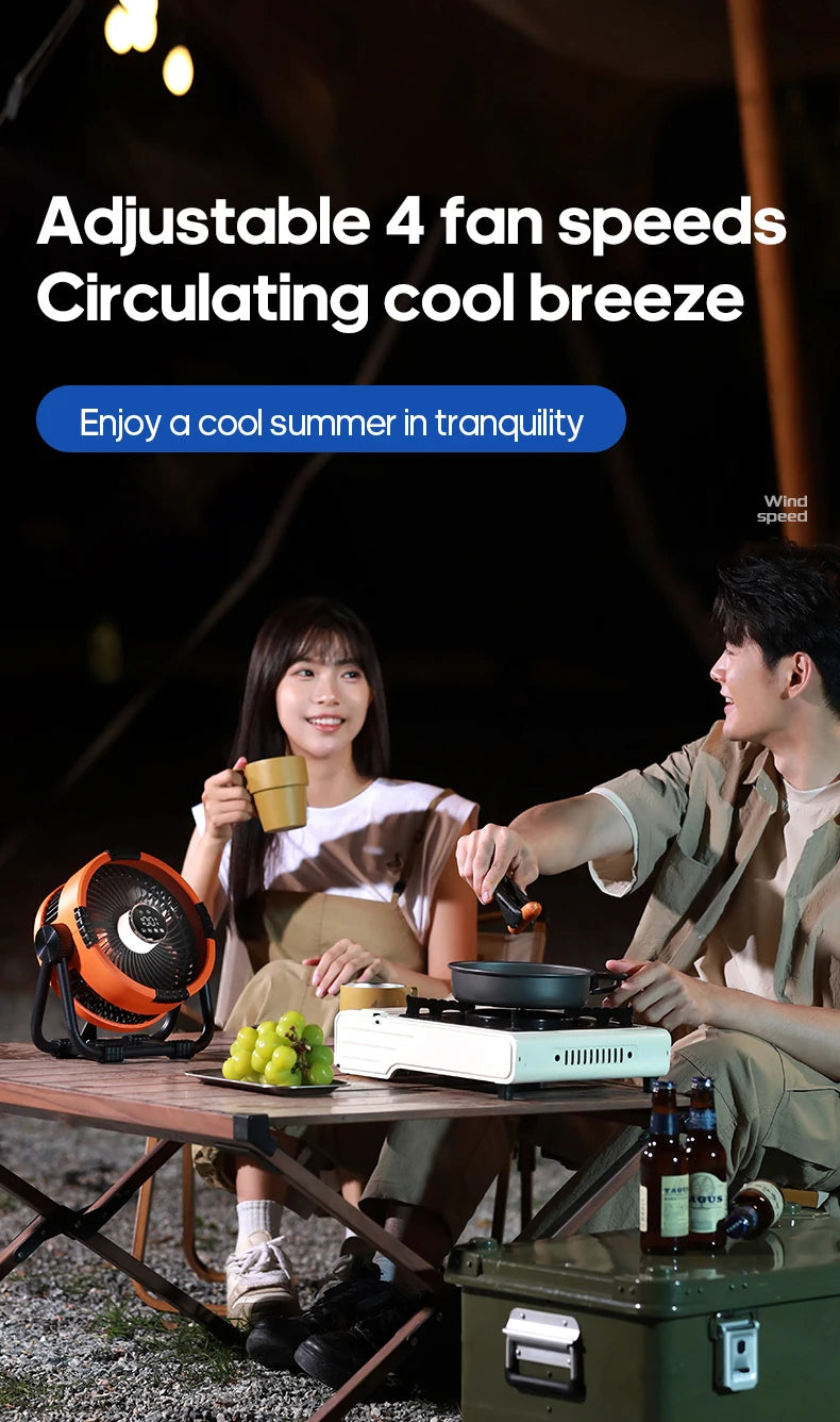 Multifunctional 6 in 1 Outdoor Camping Fan 20000mAh Desktop Air Circulator Wireless Ceiling Electric Fan with Hook and LED Light