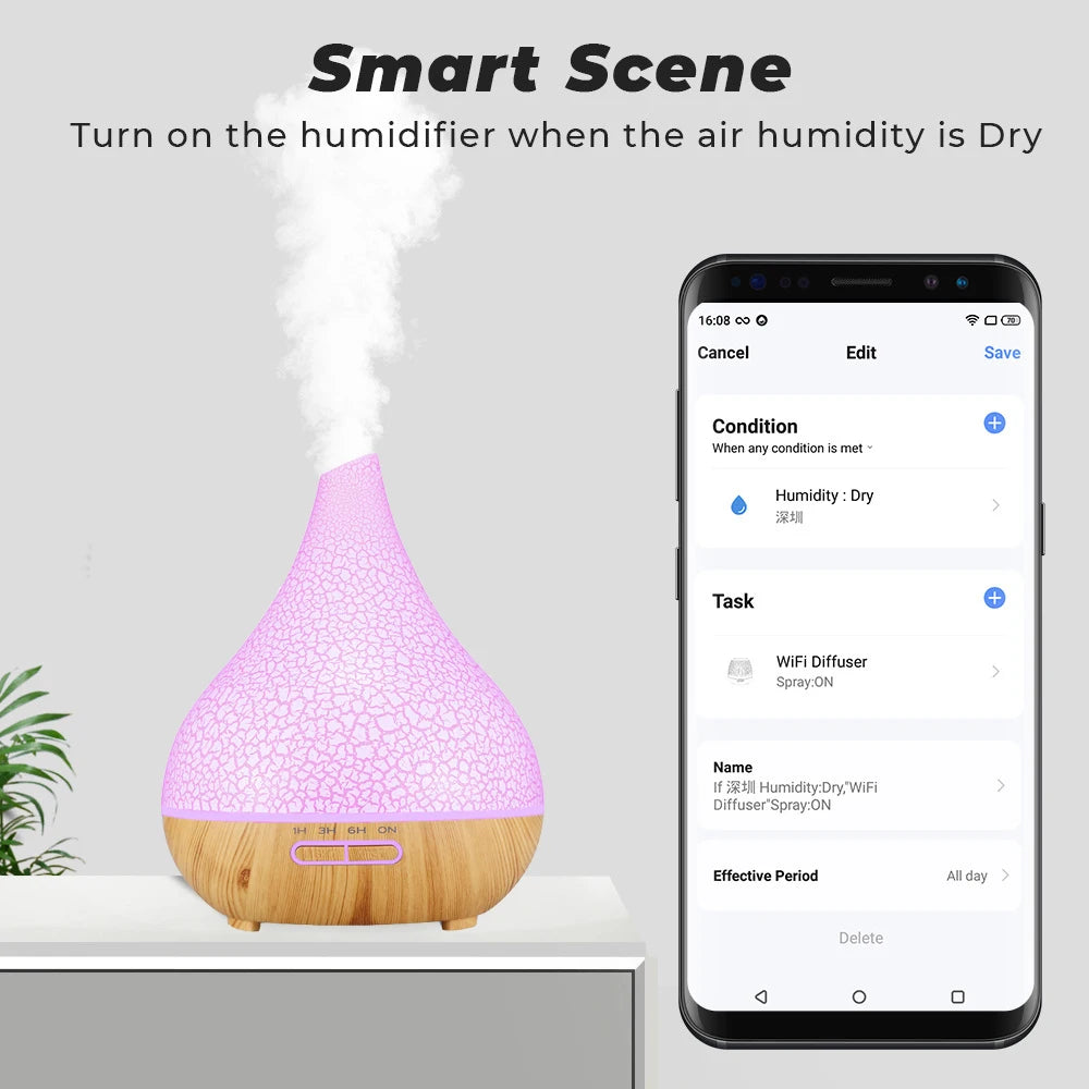 Tuya WiFi Smart Humidifier Essential Oil Diffuser Aromatherapy Ultrasonic Air Humidifiers Aroma Diffuser Work With Google Home