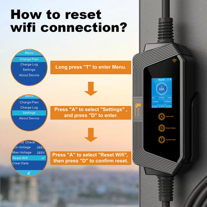 feyree Type1 Portable EV Charger 7KW 32A 1Phase J1772 Socket with 5m Cable Smart APP WIFI Control Version for Electric Vehicle