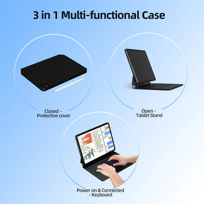 GOOJODOQ Magic Keyboard Case for iPad Pro 11 M4 iPad Air 4/5/6 Smart Pogo Pin Bluetooth 5.2 Multi-Touch Trackpad Keyboard