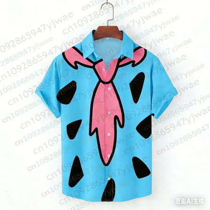 The Flintstones Tie Geometric Graphic Shirt Fashion Hawaiian Shirts Button Shirt Summer Streetwear Fashion Men Clothes T-shirt
