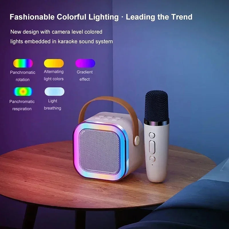 K12 Wireless Bluetooth Speaker with 2 Microphone RGB Portable Music Player Karaoke Machine for  Family Singing Children's Gifts