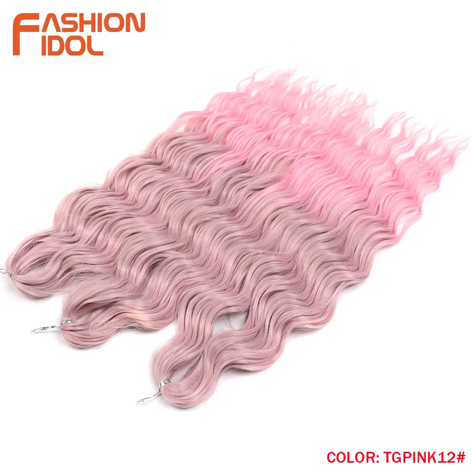 Anna 24 Inch Synthetic Hair Water Wave Braiding Hair Extensions Ombre Blonde Deep Wave Afro Curl Twist Crochet Hair for Women