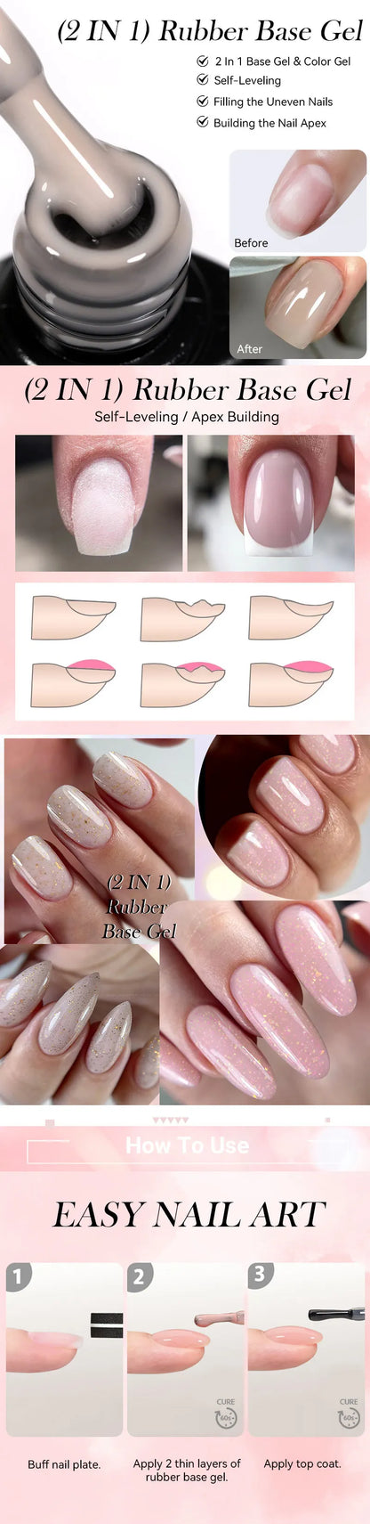 LILYCUTE Nude Crystal Rubber Base Gel Nail Polish Natural Color Semi Permanent UV Gel Soak Off Self Leveling Nail Gel Varnishes