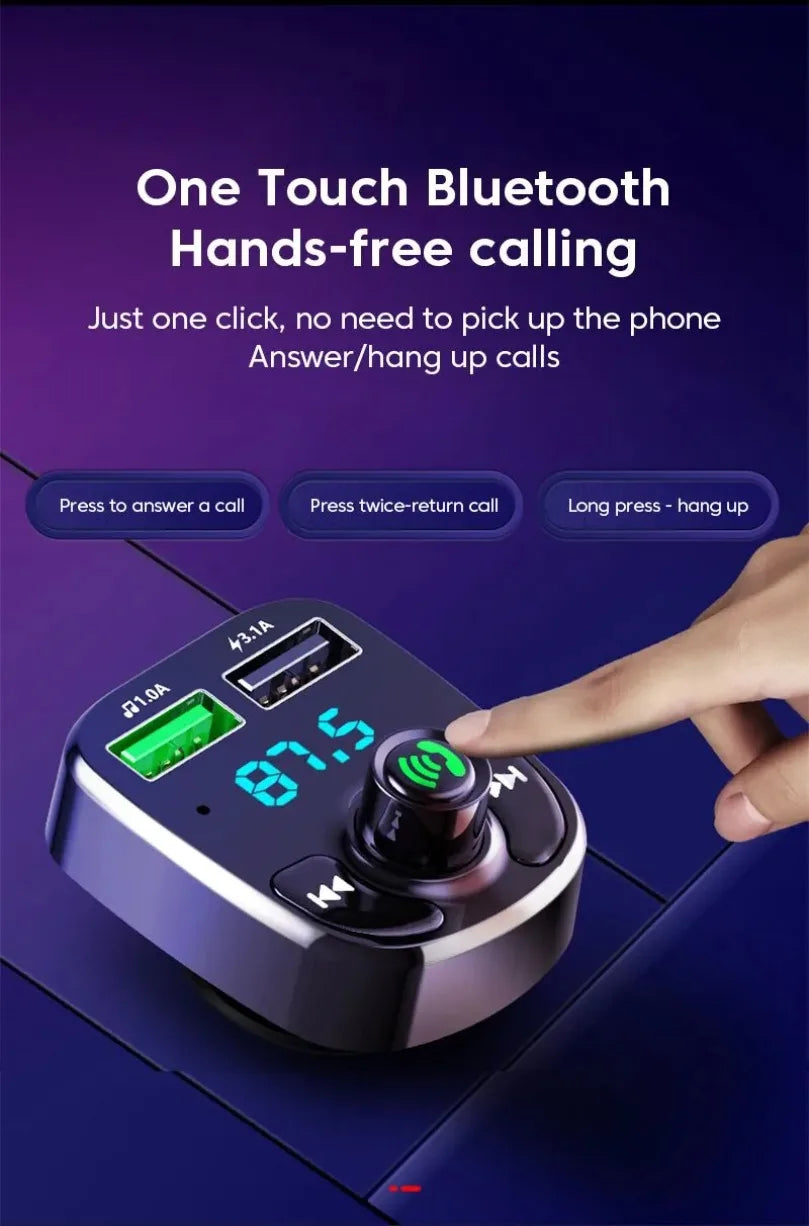 XIKCU LED MP3 Bluetooth FM Audio Receiver Hands-Free Bluetooth 5.0 Transmitter 2.1A 3.1A QC3.0 Type C Dual USB Car kit Charger