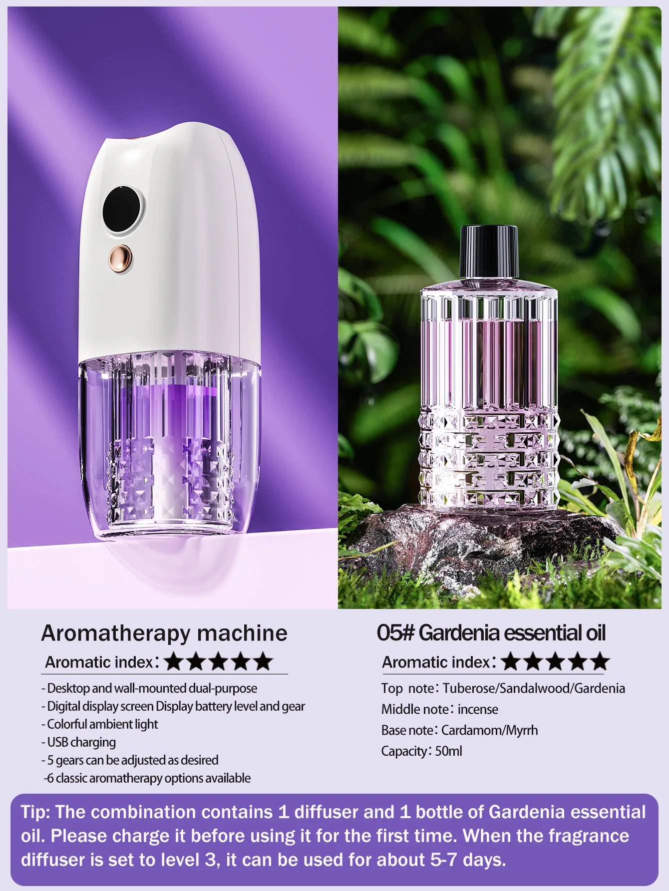 Multifunctional rechargeable portable essential oil diffuser Multiple aroma aromatherapy essential oils can be used in home cars