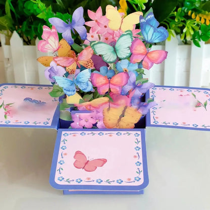 New 3D Pop Up Bouquet Flowers Happy Mother's Day Card 3D Greeting Cards Birthday Postcard Thank You Girlfriend Teacher Gifts
