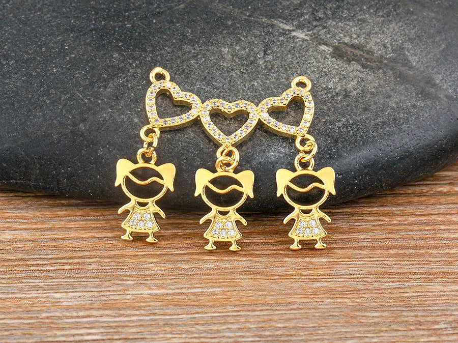 Nidin Exquisite Gold Plated Mom Daughter Necklace Girl Boy Pendant Chain Choker Cubic Zirconia Jewelry Mother's Day Gift