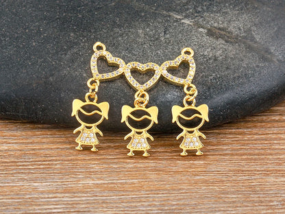 Nidin Exquisite Gold Plated Mom Daughter Necklace Girl Boy Pendant Chain Choker Cubic Zirconia Jewelry Mother's Day Gift