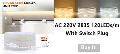 LED Strip Lights 220V 2835 Waterproof LED Tape Ribbon High Brightness 120LEDs/m Flexible Outdoor Lamp With EU Power Plug