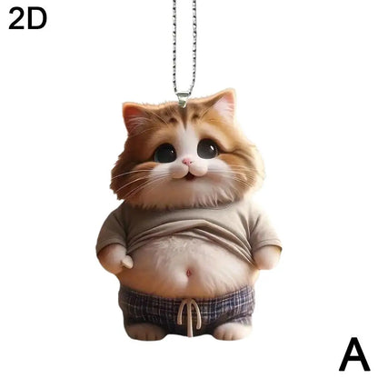 Fat Puppy Keychain 2D Flat Acrylic Cartoon Dog Ornament Car Mirror Backpacks Hanging Pendant For Home Decor