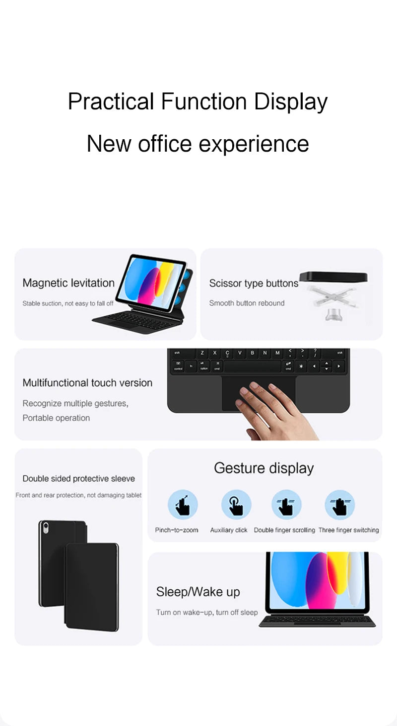 Keyboard Case For iPad A16 11 inch 2025 11th 10th generation Magic Smart Cover Folio Magnetic A3354 A3355 Multi-touch Backlight