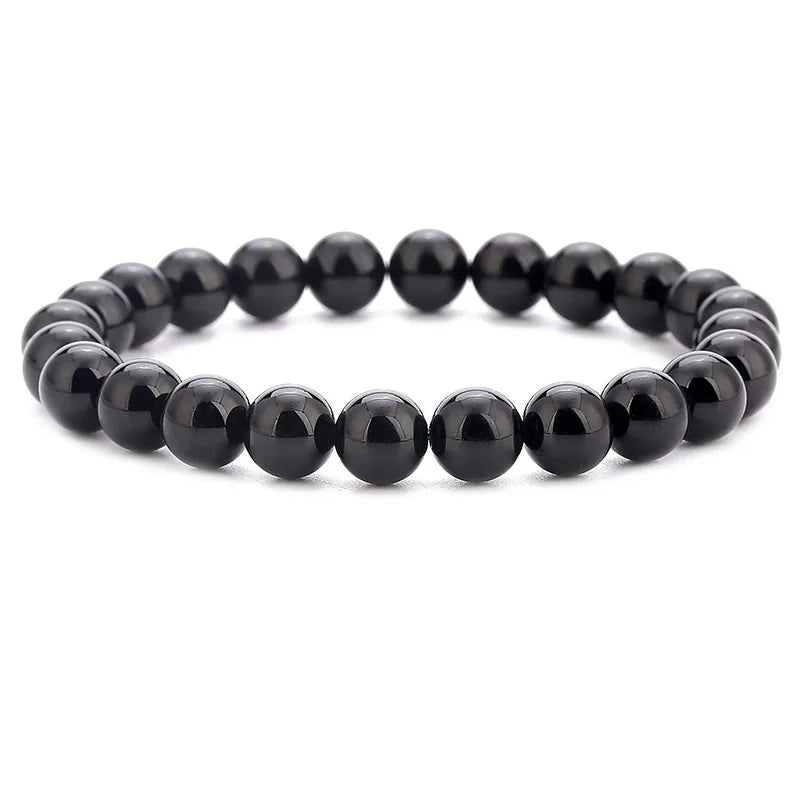 Nature Onyx Bracelet With Stone for Men Natural-Stone Shiny Black Obisidian Handmade-Bracelet Yoga Meditation Jewelry