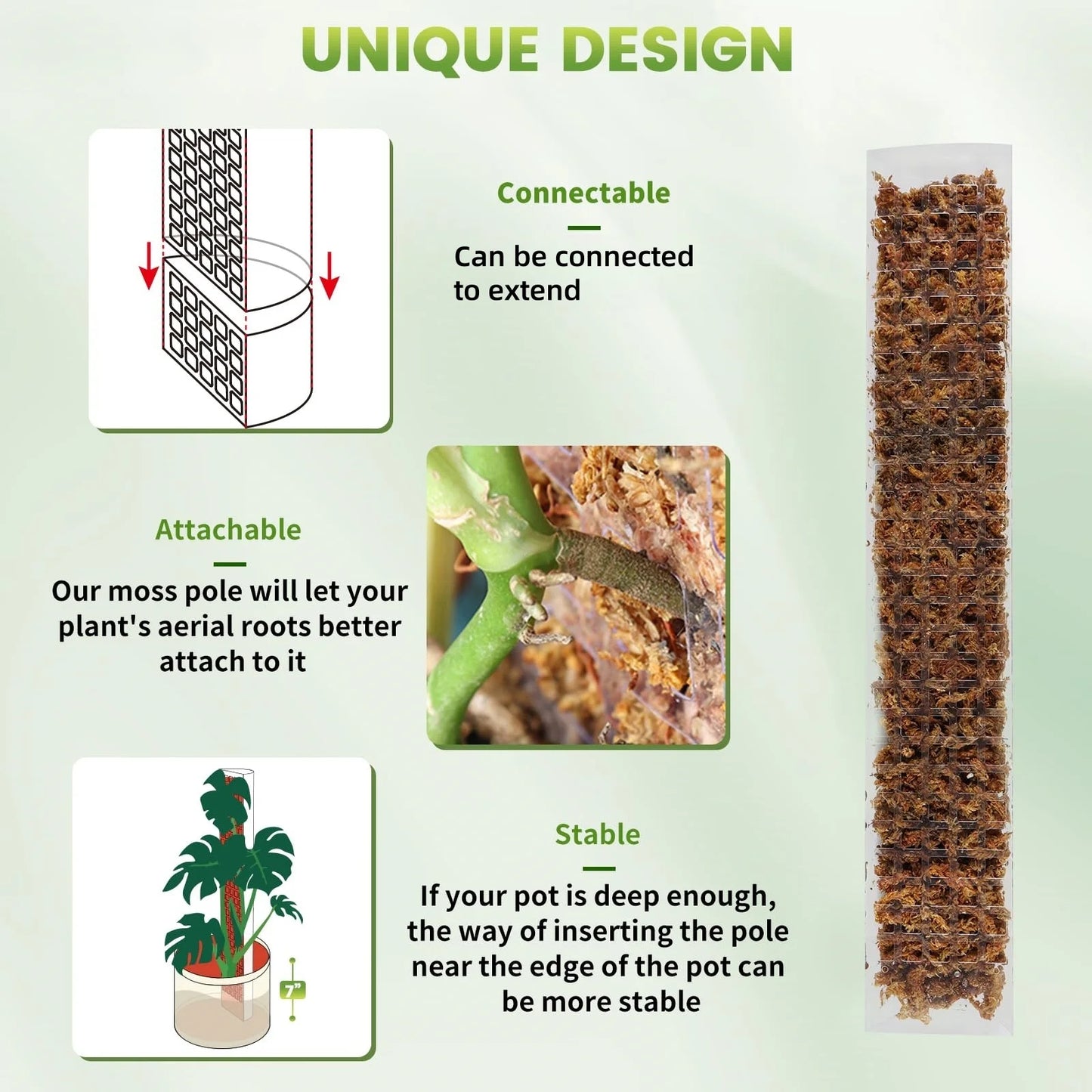 Plastic Moss Pole for Plants Monstera,24in/36in/48 inch Plant Poles for Climbing Plants Indoor Plant Support Garden Growth Stake