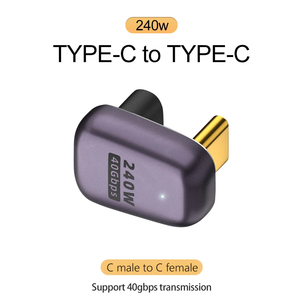 5A Type-C OTG Adapter 240W Fast Charging Data Converter USB4.0 40Gbps Support 8K 60Hz USB C 90/180 Degree Elbow Adapter