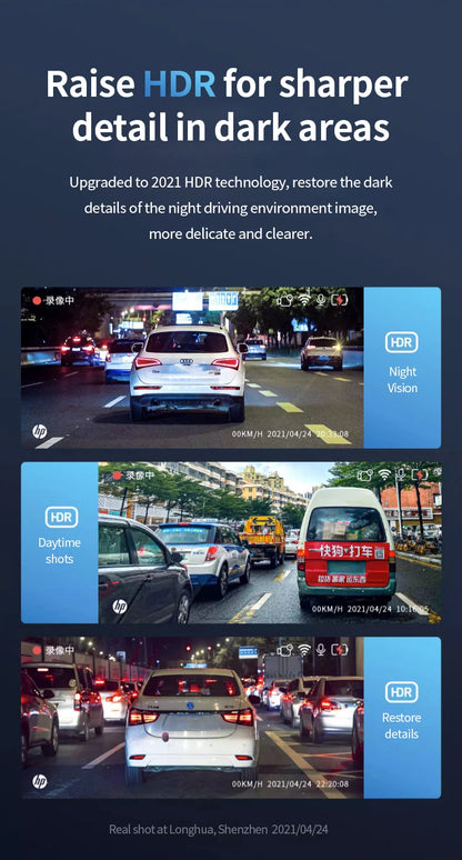 HP car camera F965 dash cam camera 2k UHD night vision WiFi video loop video parking monitoring car dashcam auto dashcam 1440P