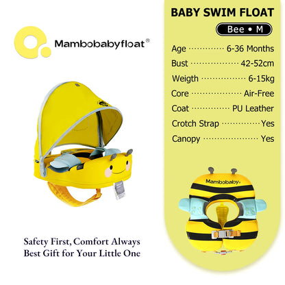 Mambobaby Float with Crotch Strap UPF50+ Canopy Air-Free Non-Inflatable Baby Swimming Ring Toddler Pool Float Infant Water Ring