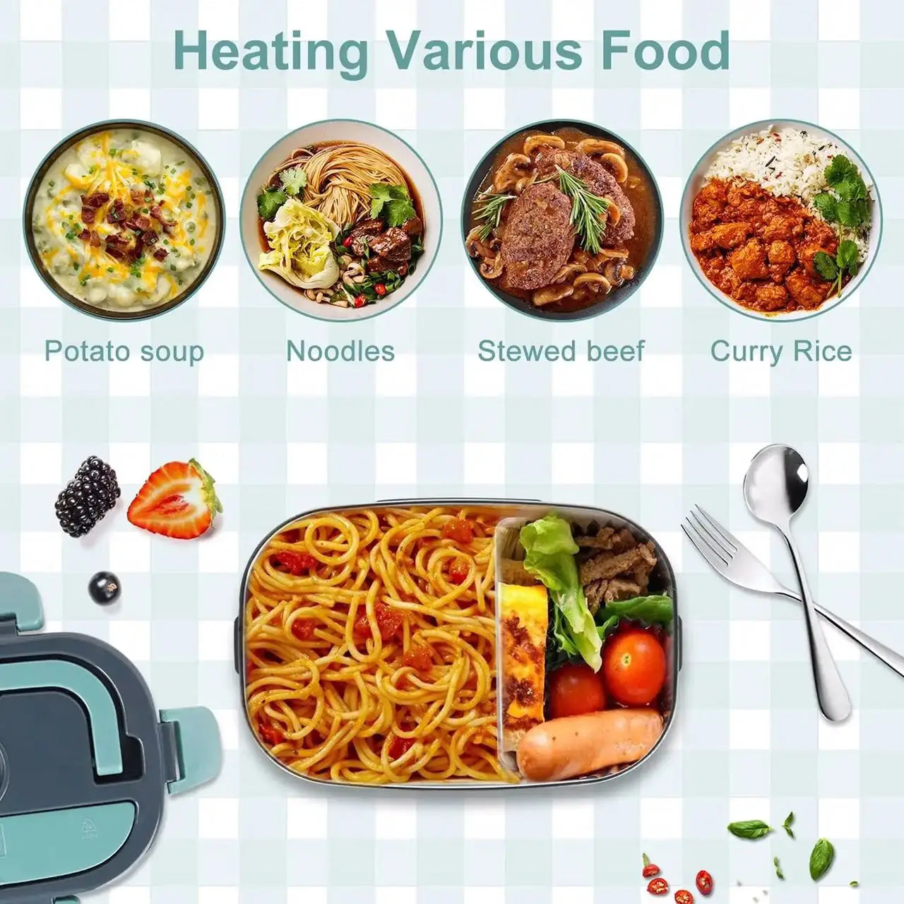 HOMEFISH 1.5L Electric Lunch Box  60W Speed Heating Car Or AC Heating Travel Office Home Use Gift Knife And Insulated Handbag