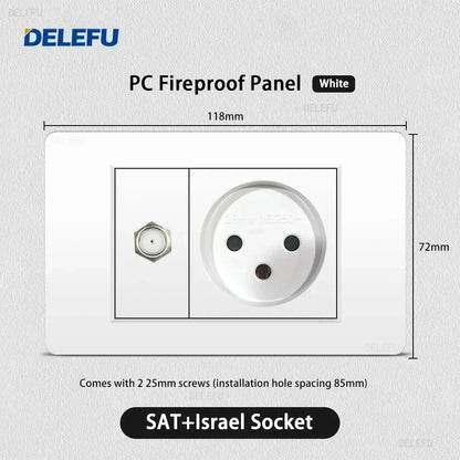DELEFU White Retardant PC Israel USB Type C Fast Charging Wall Socket Light Tuya Wifi Smart Switch Sat TV Tel Doorbell Curtain