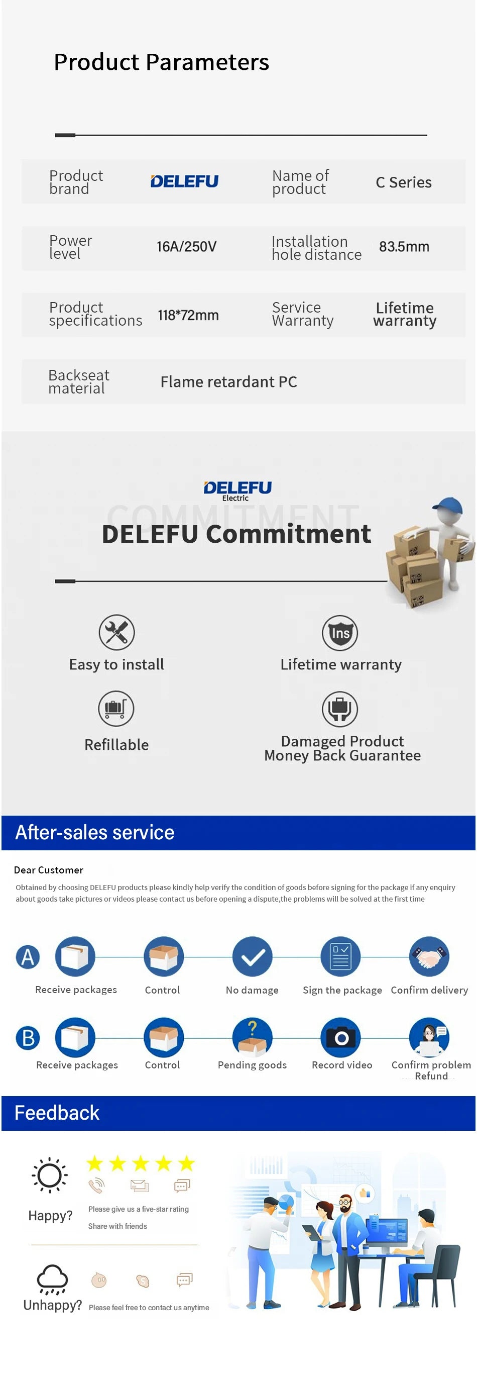DELEFU White Retardant PC Israel USB Type C Fast Charging Wall Socket Light Tuya Wifi Smart Switch Sat TV Tel Doorbell Curtain