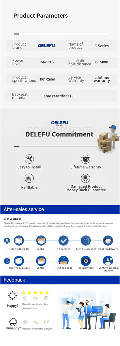 DELEFU White Retardant PC Israel USB Type C Fast Charging Wall Socket Light Tuya Wifi Smart Switch Sat TV Tel Doorbell Curtain