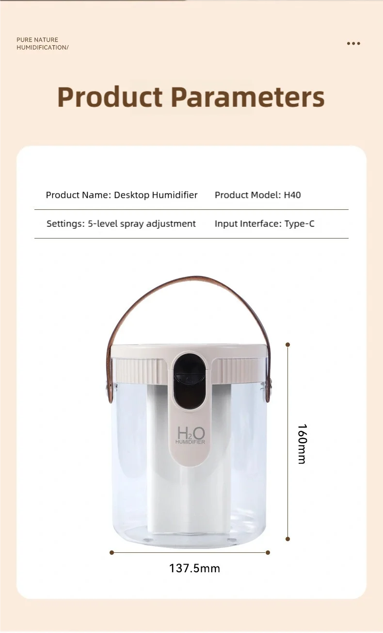 TINSOL 1.5L Air Humidifier USB-Charging Aromatherapy Diffuser 3-Port Spray Air Purifier Home Bedroom Aromatherapy Lamp