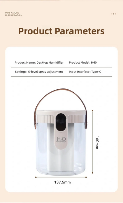 TINSOL 1.5L Air Humidifier USB-Charging Aromatherapy Diffuser 3-Port Spray Air Purifier Home Bedroom Aromatherapy Lamp