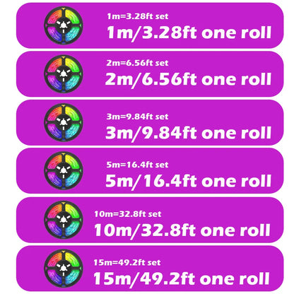 12LEDs/M Led Strip Lights RGB Led Strip Flexible Ribbon with 3Key Control Luces Led Tape Lights for Room Decor TV Backlights