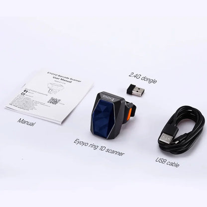 Eyoyo EY-016 Finger Ring Barcode Scanner Mini Wearable 3-in-1 USB Wired & 2.4G Wireless QR Reader for Store Warehouse Scanning