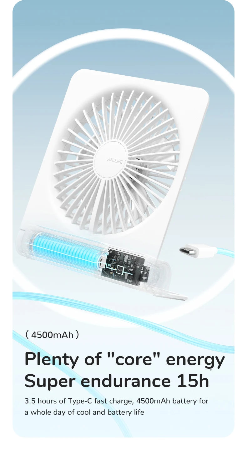 JISULIFE Mini Portable Fan Desktop Fan USB Charging Quiet Foldable Hanging Standing Cooling Fan for Travel Office Home