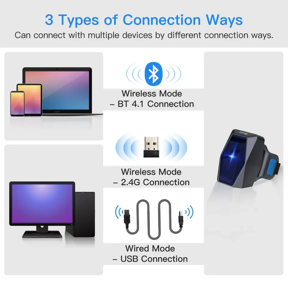 Eyoyo EY-016 Finger Ring Barcode Scanner Mini Wearable 3-in-1 USB Wired & 2.4G Wireless QR Reader for Store Warehouse Scanning