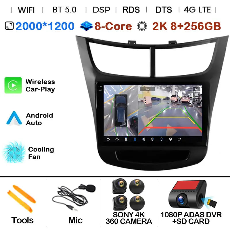 For Chevrolet Sail aveo 2015 2016 2017 2018 2019 2020 2022 carplay Android 15 DSP 2 din 4G NET Car Radio Multimedia Video Player