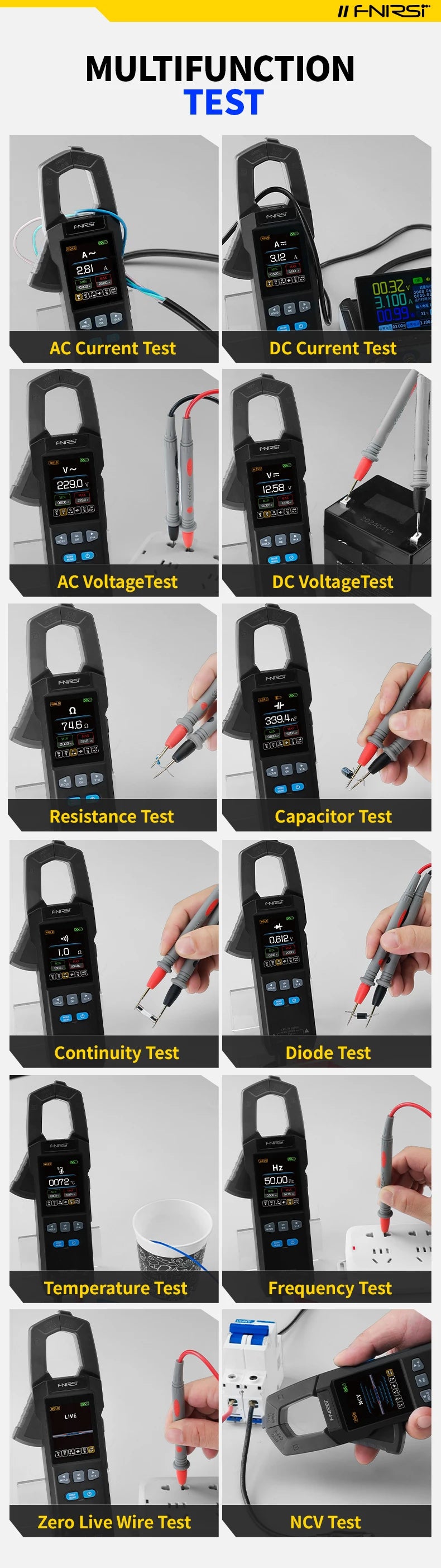 FNIRSI DMC-100 зажимный, 10000 отсчётов, ток AC/DC до 600А, USB зарядка