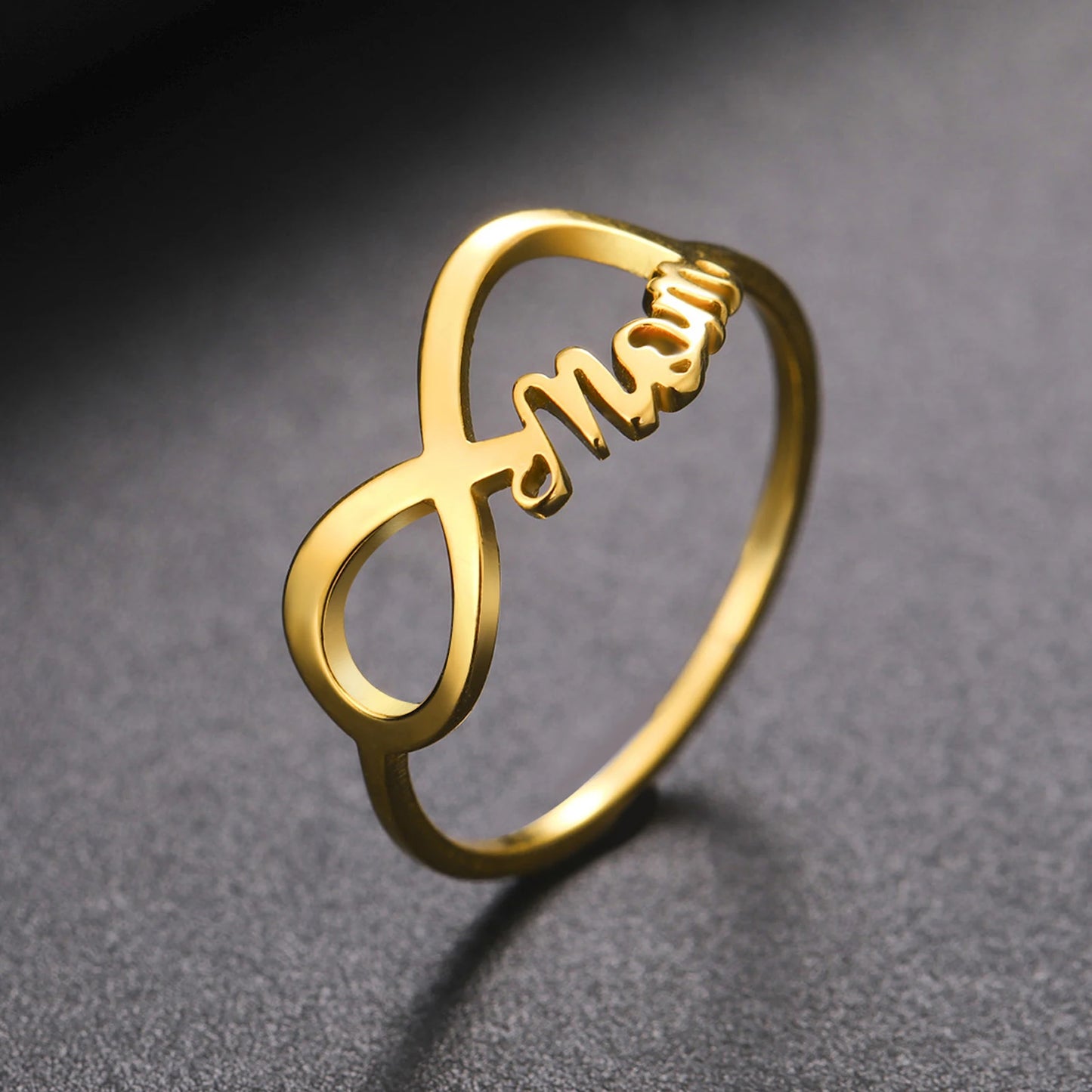 COOLTIME MOM Letters Infinite Love Symbol Ring Mum Women Stainless Steel Finger Ring Fashion Jewelry Mother's Day Gift Wholesale
