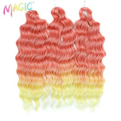 Anna Synthetic Hair 24 Inch Water Wave Braiding Hair Extensions Ombre Blonde Deep Wave Afro Curl Twist Crochet Hair for Women