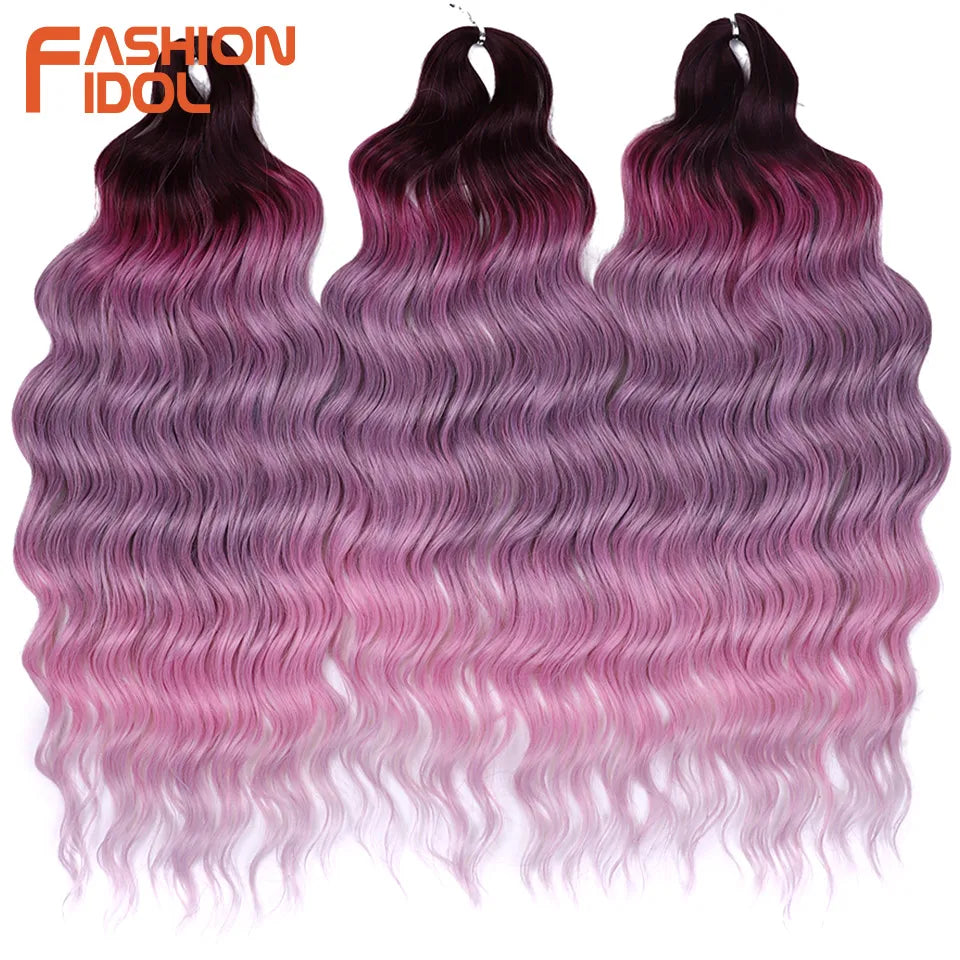 Anna 24 Inch Synthetic Hair Water Wave Braiding Hair Extensions Ombre Blonde Deep Wave Afro Curl Twist Crochet Hair for Women