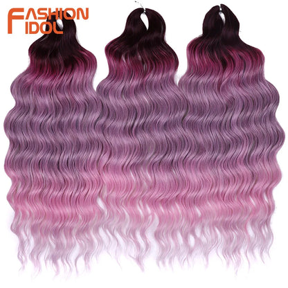 Anna 24 Inch Synthetic Hair Water Wave Braiding Hair Extensions Ombre Blonde Deep Wave Afro Curl Twist Crochet Hair for Women