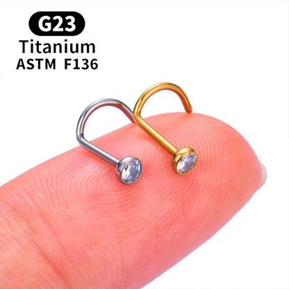 1/10PCS ASTM F136 G23 Titanium Piercing Nose Stud 20G L-Shape Nariz Studs With Zircon 2-3mm Nose Rings Nostril Piercing Jewelry