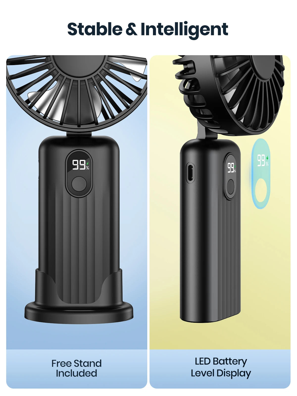 TOPK 5000mah Mini Portable Fan, USB Desk Electric Fan, Small Personal hand Fan with USB Rechargeable Cooling Neck Fans for Room