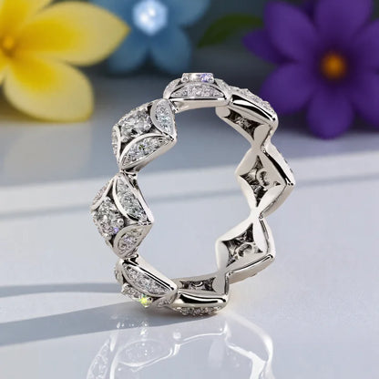 Geometric White Zircon Round Stone Rings For Women Silver Color Engagement Pormise Band Bridal Wedding Jewelry Mother's Day Gift