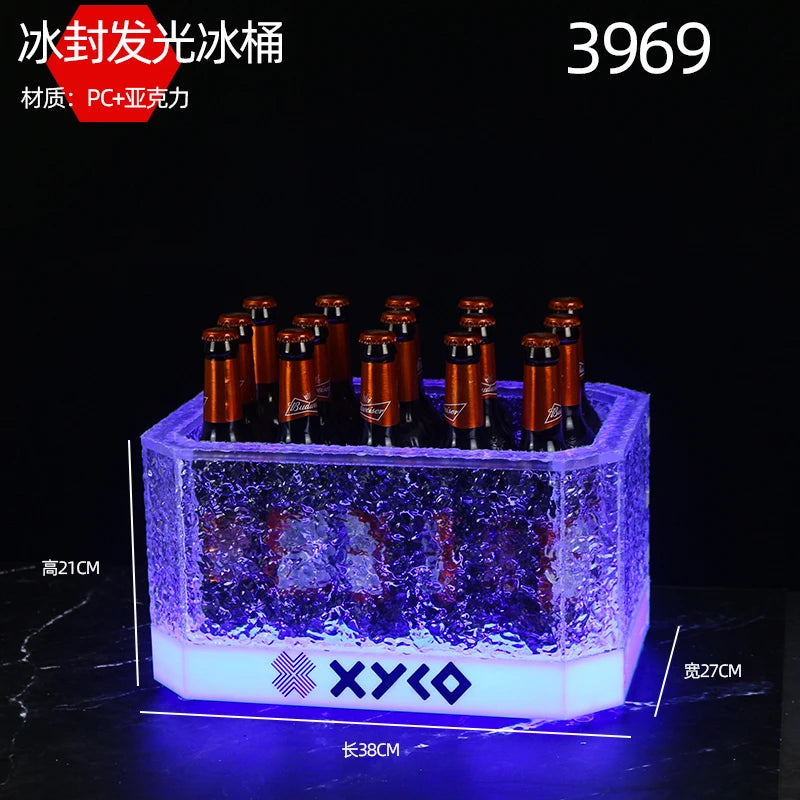 LED Rechargeable Glowing Ice Bucket, Bar KTV Champagne Bucket, Nightclub Dedicated Beer Bucket,Wine Bottle Storage Container