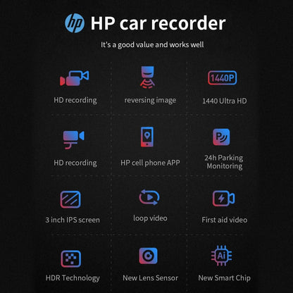HP car camera F965 dash cam camera 2k UHD night vision WiFi video loop video parking monitoring car dashcam auto dashcam 1440P