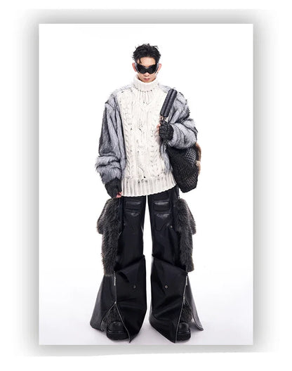 Mauroicardi Spring Autumn Cool Long Baggy Black Pu Leather Wide Leg Cargo Pants Men Luxury Mens Designer Clothes Streetwear 2025