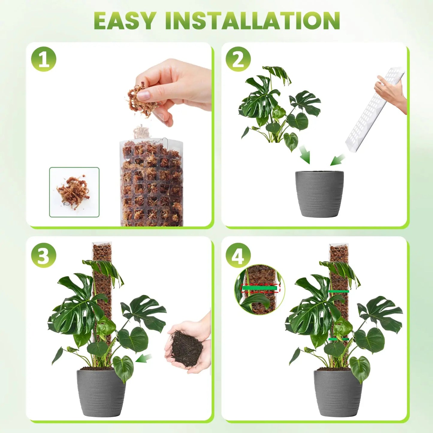 Plastic Moss Pole for Plants Monstera,24in/36in/48 inch Plant Poles for Climbing Plants Indoor Plant Support Garden Growth Stake