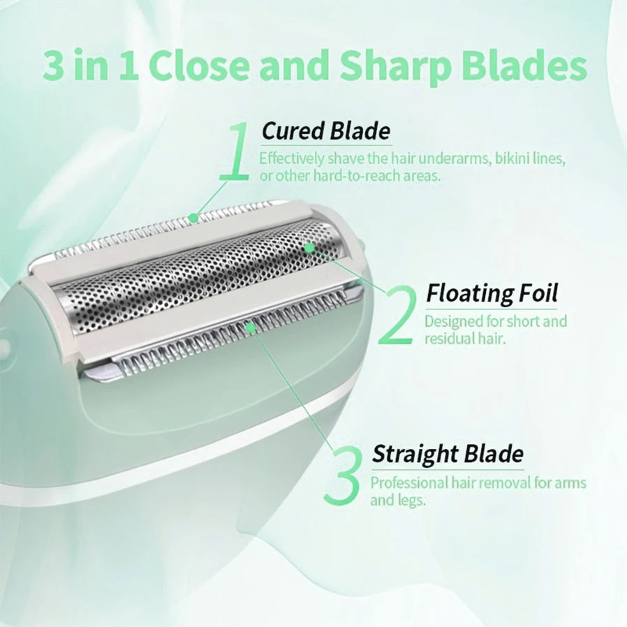 Battery powered, stainless steel blade electric shaver, multifunctional full body hair removal