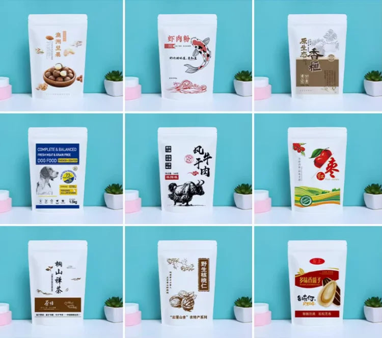 100PCS Stand-up Kraft Paper Foil Ziplock Storage Bag DIY Custom Logo Matcha Cocoa Powder Coffee Tea Spice Candy Beaf Pouches