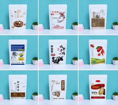 100PCS Stand-up Kraft Paper Foil Ziplock Storage Bag DIY Custom Logo Matcha Cocoa Powder Coffee Tea Spice Candy Beaf Pouches