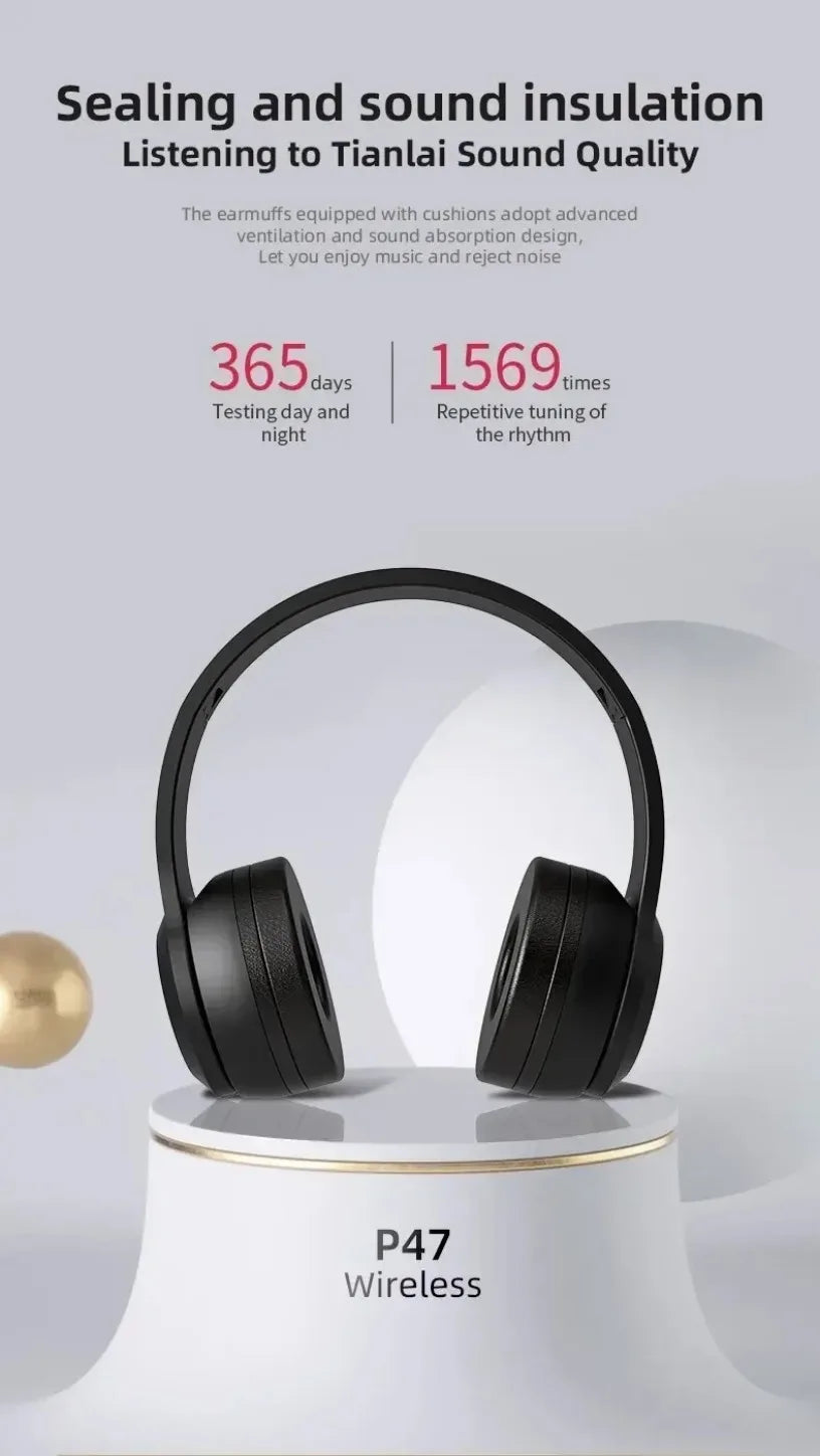 Stereo P47 Headset 5.0 Bluetooth Headset Folding Series Wireless Sports Game Headset for iPhone XiaoMi